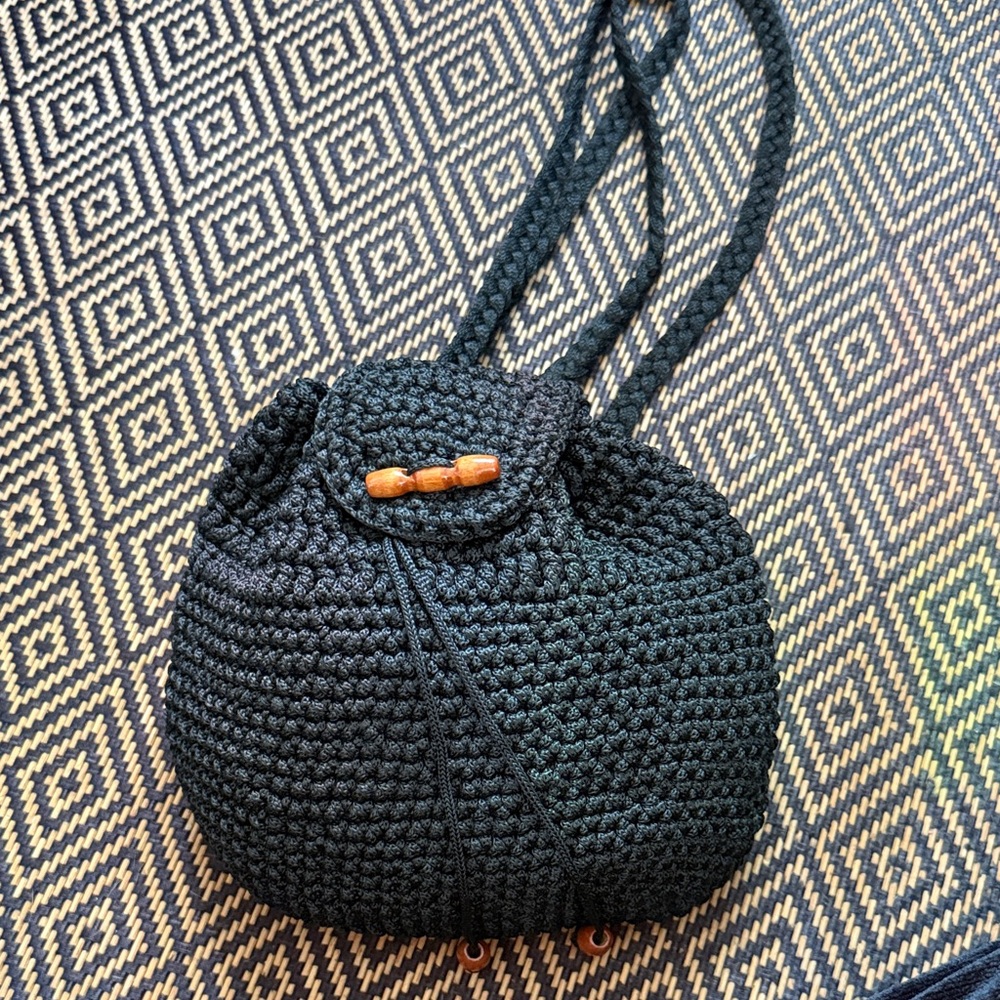 Chic Black Crochet mini Backpack haversack